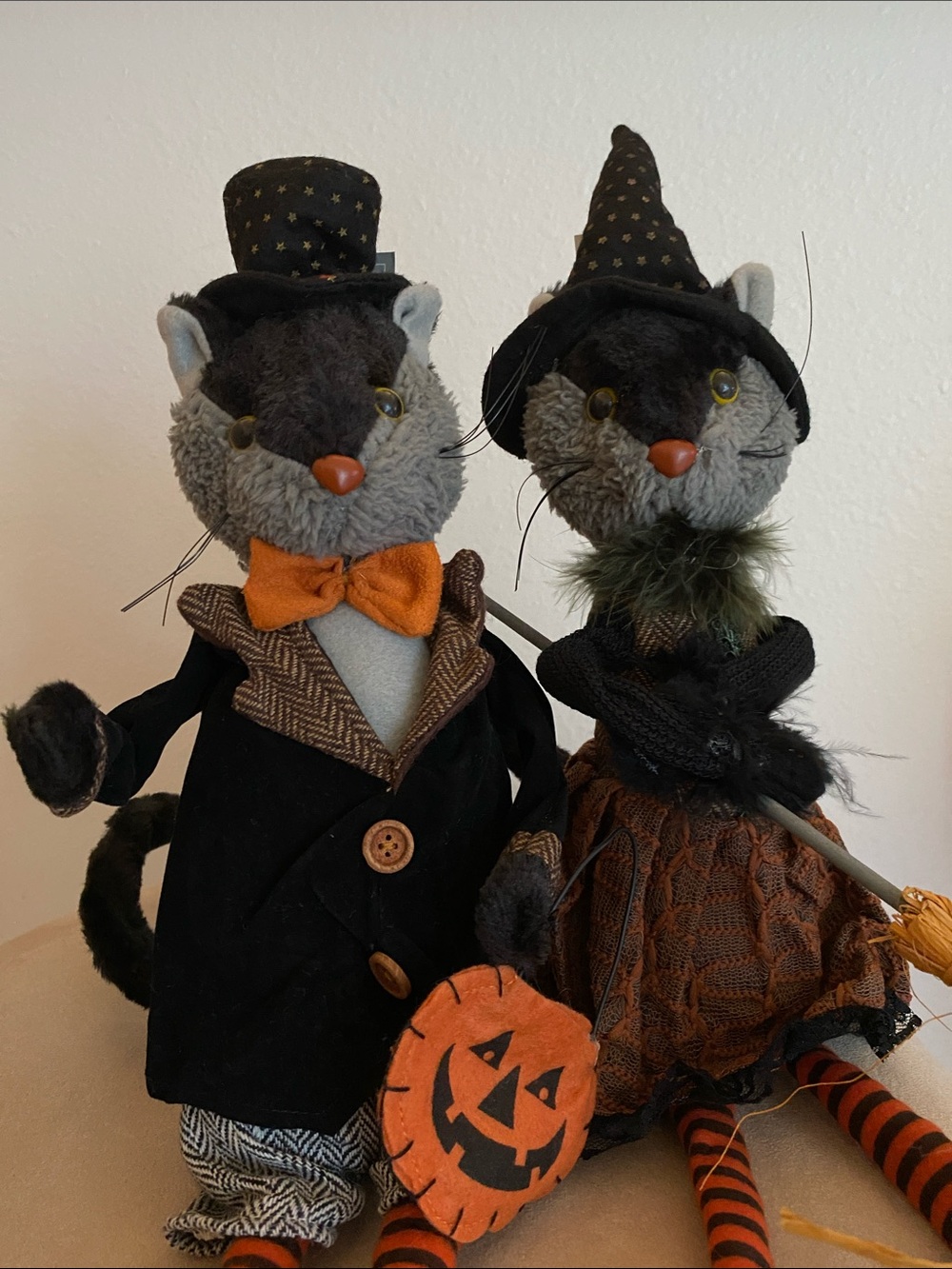 Black Cat Couple Figure Witch Costume Shelf Sitter